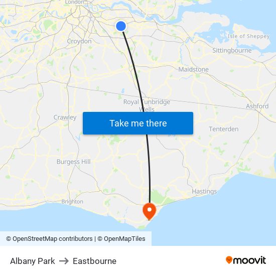 Albany Park to Eastbourne map