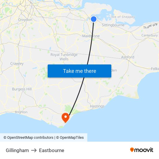 Gillingham to Eastbourne map