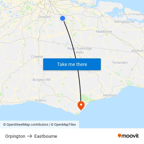 Orpington to Eastbourne map