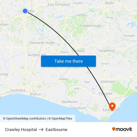 Crawley Hospital to Eastbourne map