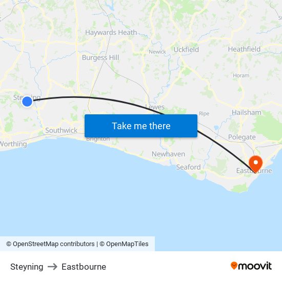 Steyning to Eastbourne map