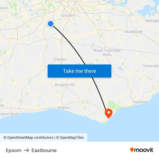 Epsom to Eastbourne map