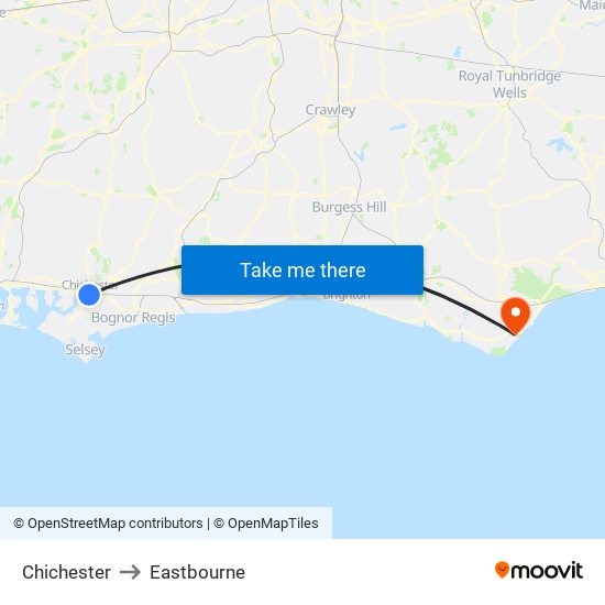 Chichester to Eastbourne map