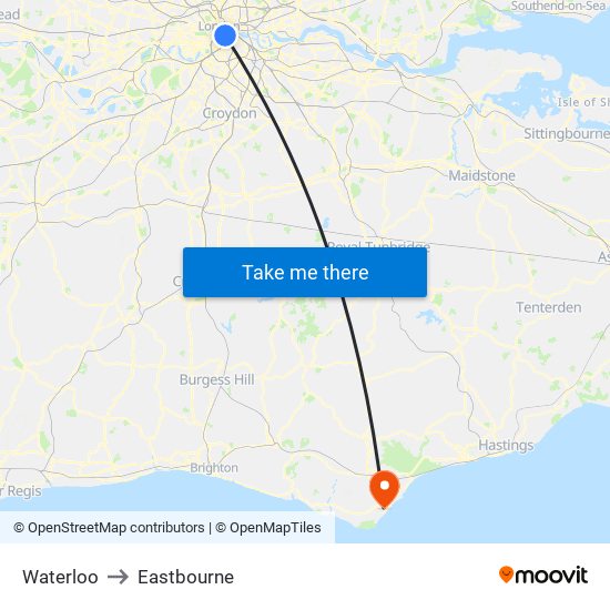 Waterloo to Eastbourne map