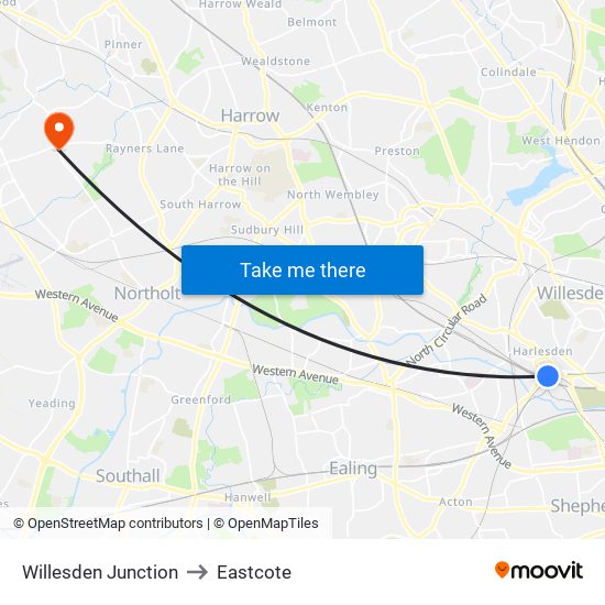 Willesden Junction to Eastcote map