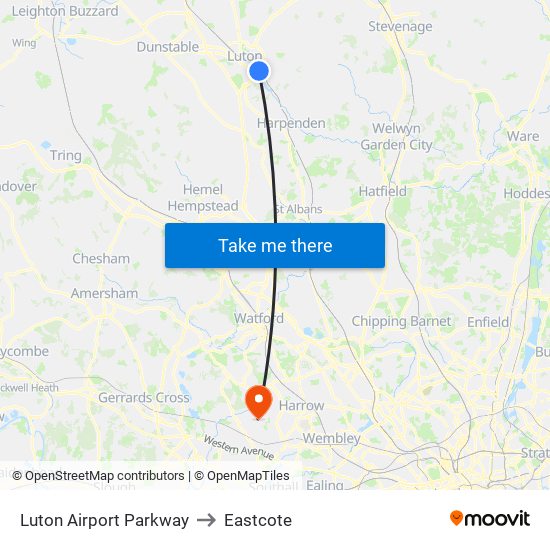 Luton Airport Parkway to Eastcote map