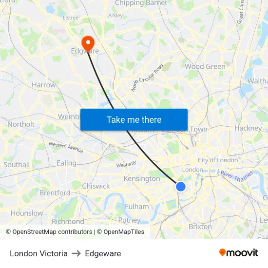 London Victoria to Edgeware map