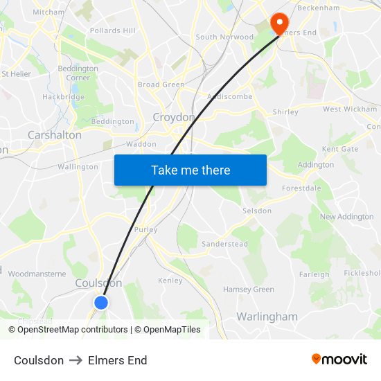 Coulsdon to Elmers End map