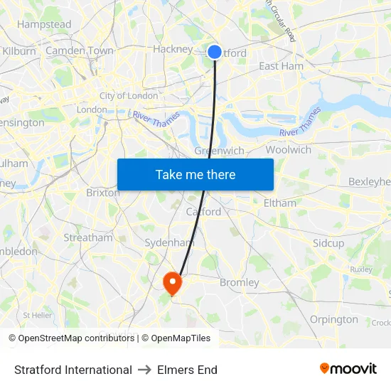 Stratford International to Elmers End map
