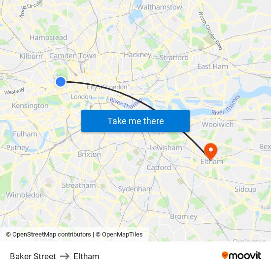 Baker Street to Eltham map