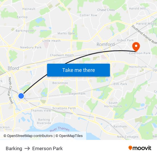 Barking to Emerson Park map