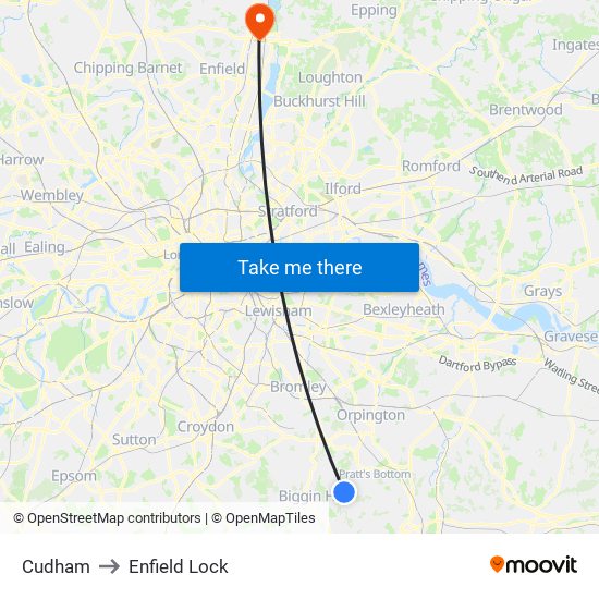 Cudham to Enfield Lock map