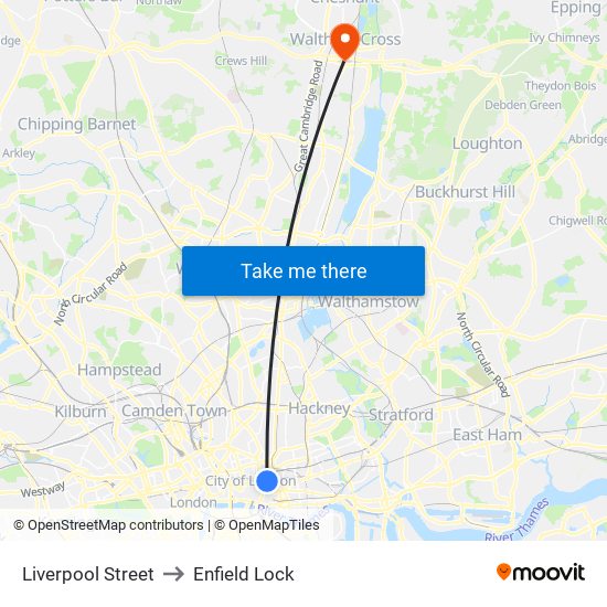 Liverpool Street to Enfield Lock map