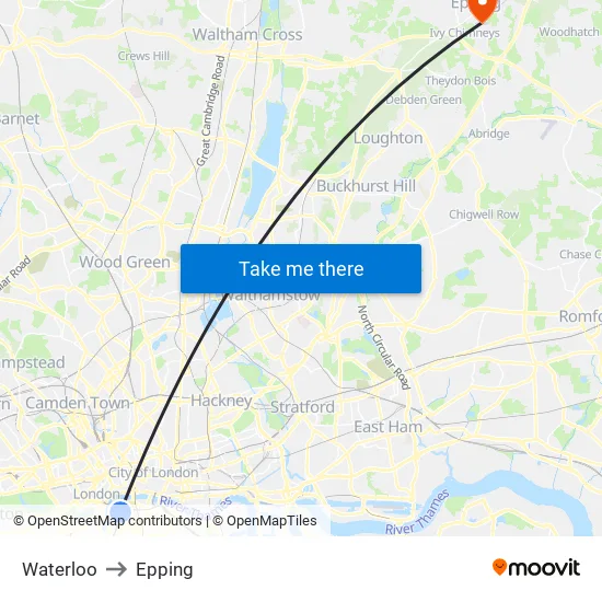 Waterloo to Epping map
