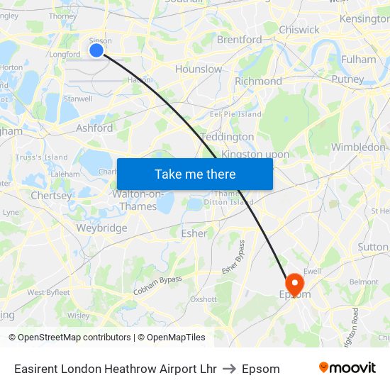 Easirent London Heathrow Airport Lhr to Epsom map