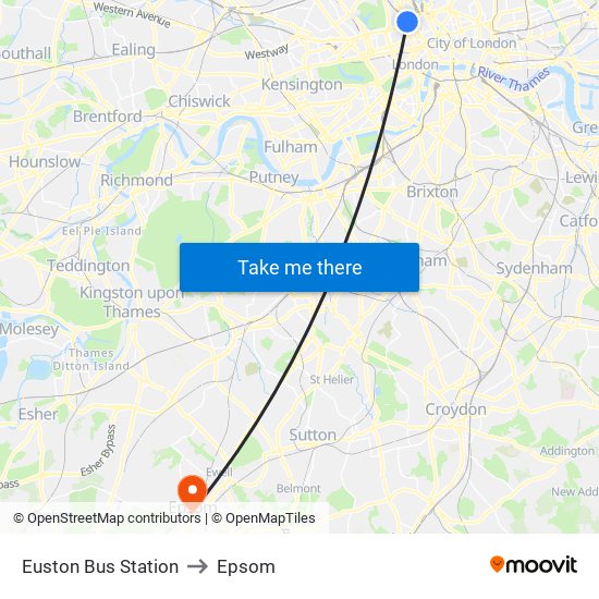 Euston Bus Station to Epsom map