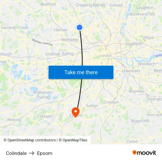 Colindale to Epsom map