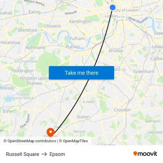 Russell Square to Epsom map