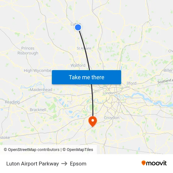 Luton Airport Parkway to Epsom map