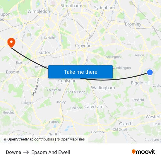 Downe to Epsom And Ewell map