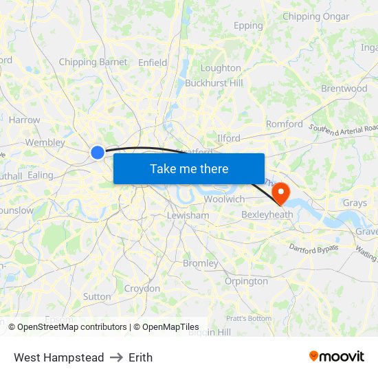 West Hampstead to Erith map