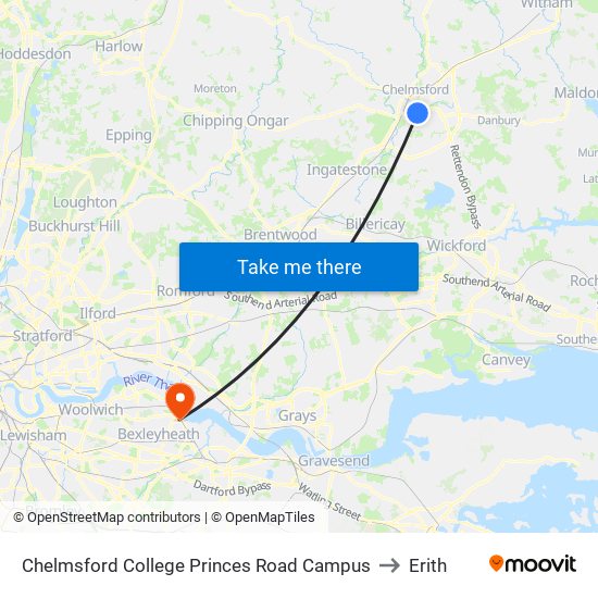 Chelmsford College Princes Road Campus to Erith map
