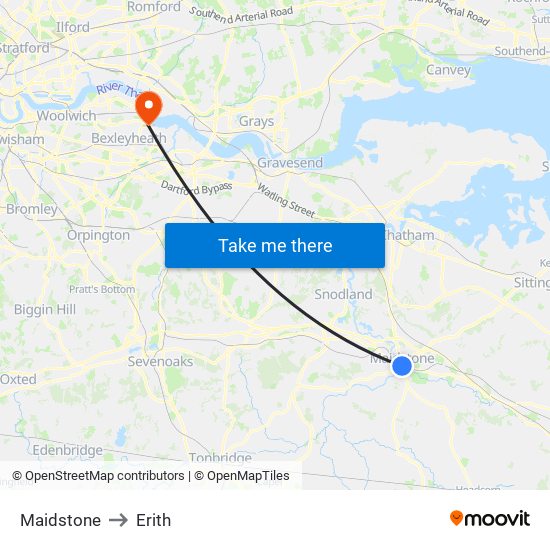 Maidstone to Erith map