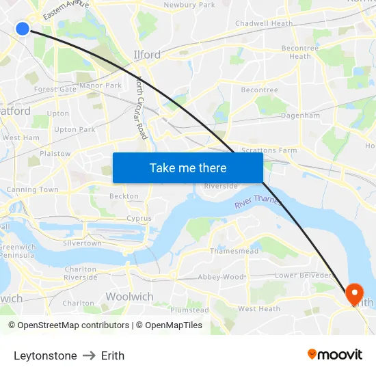 Leytonstone to Erith map