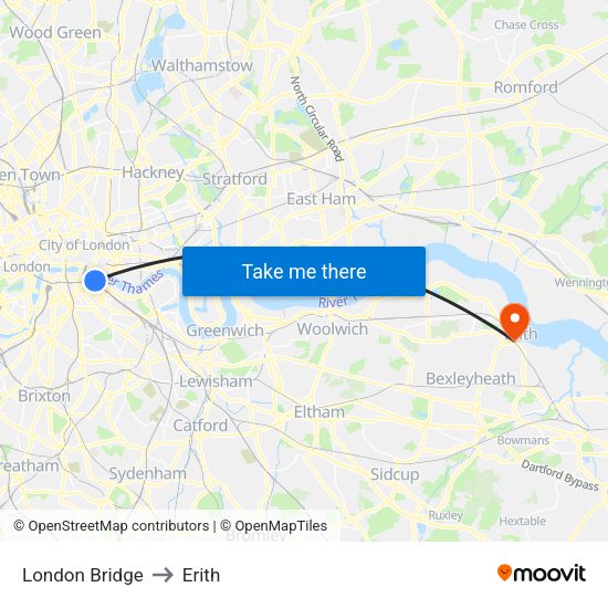 London Bridge to Erith map