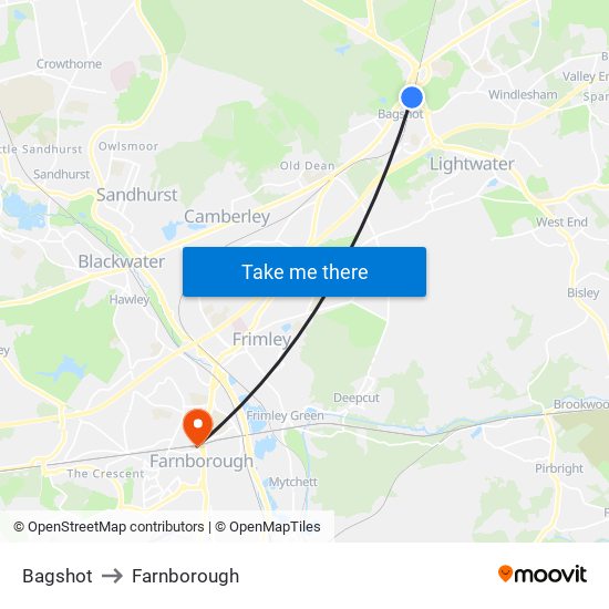 Bagshot to Farnborough map