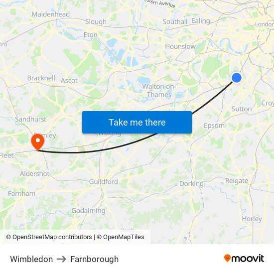 Wimbledon to Farnborough map