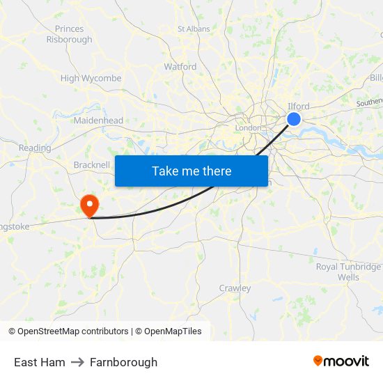 East Ham to Farnborough map