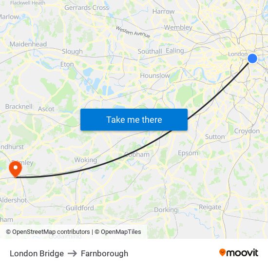 London Bridge to Farnborough map
