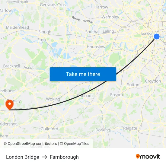 London Bridge to Farnborough map