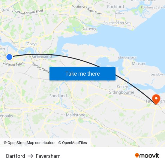 Dartford to Faversham map