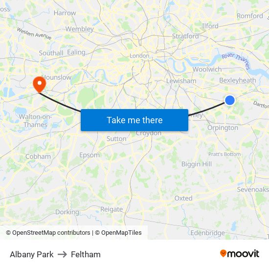 Albany Park to Feltham map