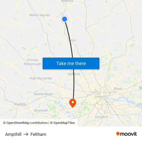 Ampthill to Feltham map