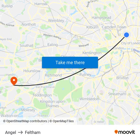 Angel to Feltham map