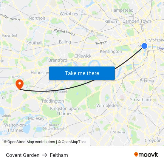 Covent Garden to Feltham map