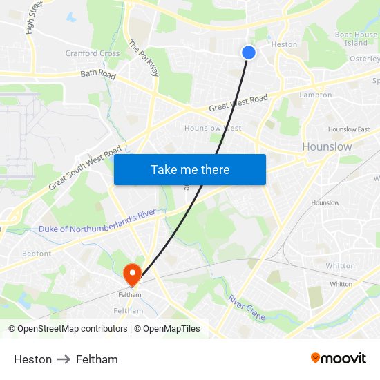 Heston to Feltham map