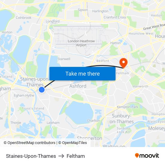 Staines-Upon-Thames to Feltham map