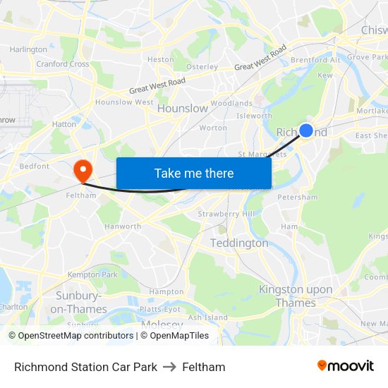 Richmond Station Car Park to Feltham map