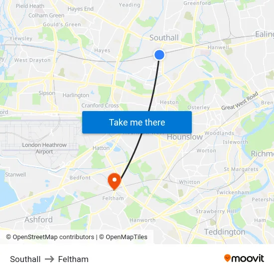 Southall to Feltham map