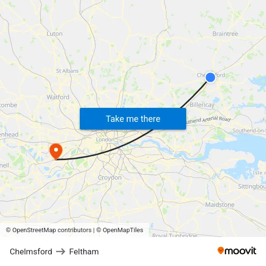 Chelmsford to Feltham map