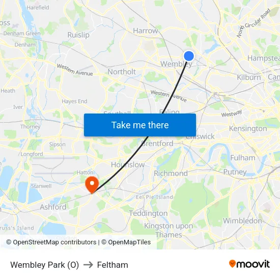 Wembley Park (O) to Feltham map
