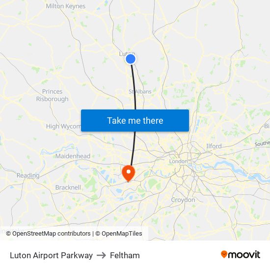 Luton Airport Parkway to Feltham map