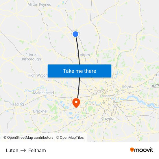 Luton to Feltham map