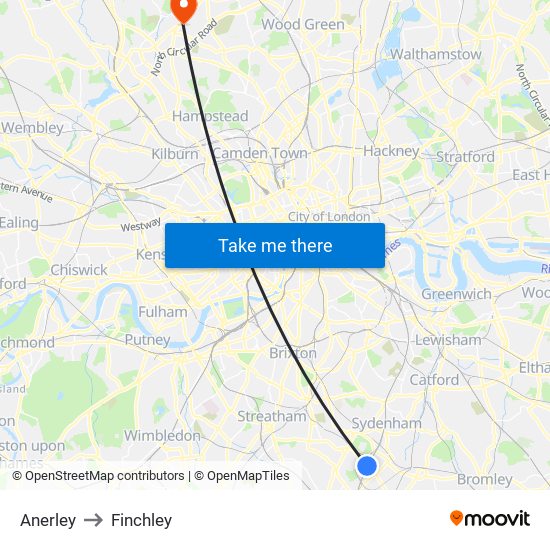 Anerley to Finchley map