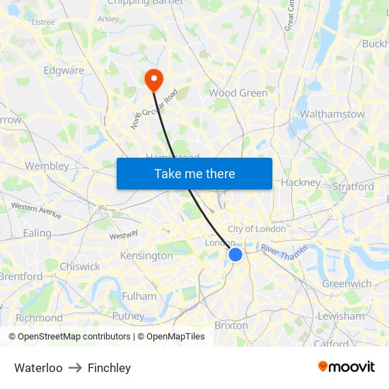 Waterloo to Finchley map