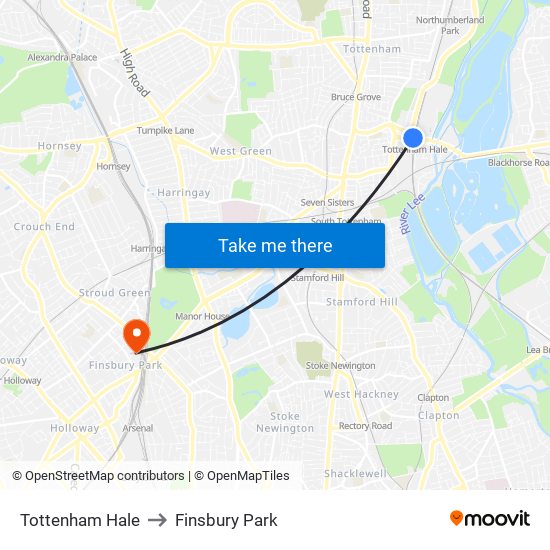 Tottenham Hale to Finsbury Park map